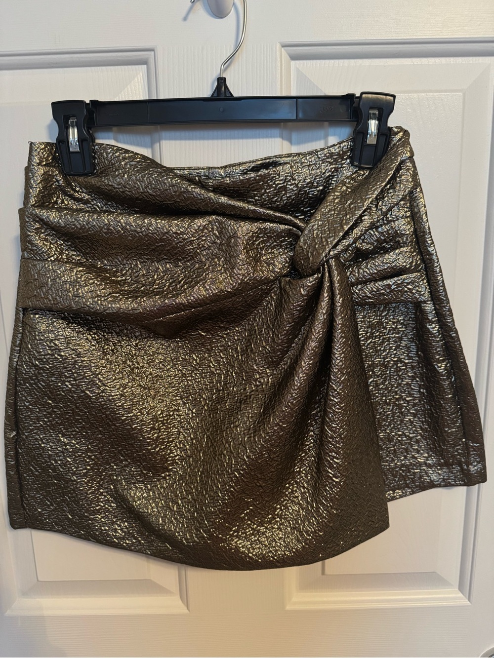 Zara Metallic Wrap Twist-Detail Skort Small Gold Textured